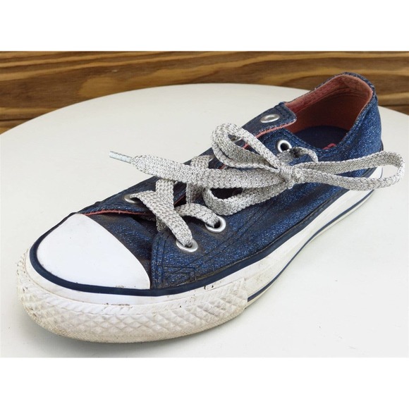 Converse Sz‎ 13 Shoes Girls Youth Sneaker Blue Fabric - Picture 1 of 11